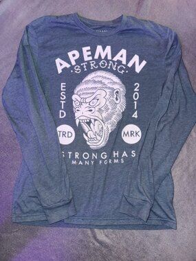 Apeman Strong Has Many Forms Long Sleeve Graphic T‑Shirt Men’s Small Gray Green